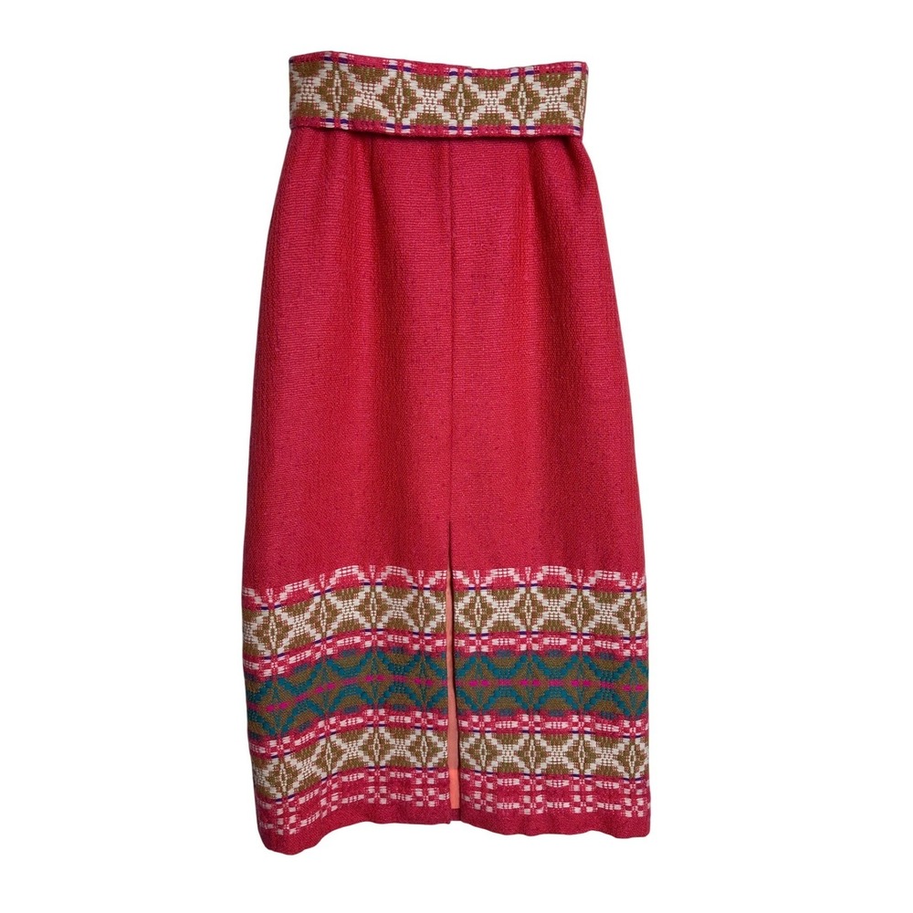 Madawaska Weavers Wool Skirt Geometric Waistband Slit Knee Length SZ M
